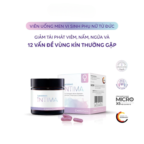 Men Vi Sinh Phụ Khoa Lactobact Intima - Hỗ Trợ Cân Bằng Nội Tiết Tố và Sức Khỏe Vùng Kín, 30 Viên, Sản Xuất Tại Đức