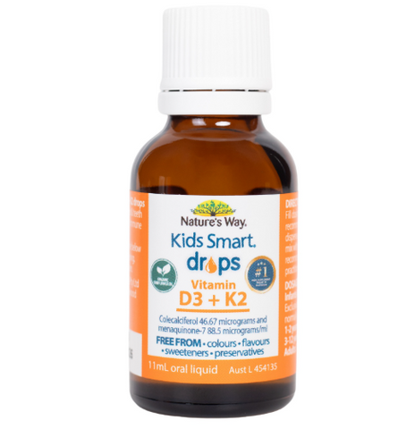 Vitamin D3 + K2 Nature's Way Kids Smart Drops 11ml - Nhỏ giọt hỗ trợ Canxi cho trẻ sơ sinh, phát triển xương khỏe mạnh, không màu, không mùi.