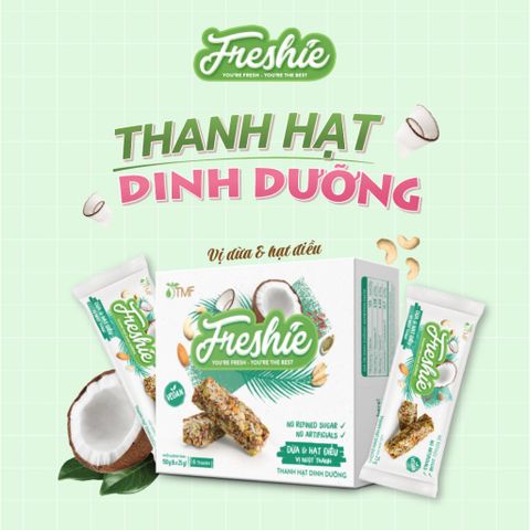 Combo 2 Hộp Thanh Hạt Dinh Dưỡng Freshie - Granola Bar Gạo Lứt, Dừa, Hạt Điều, Thuần Chay 150gr Tâm Minh Foods
