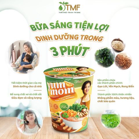 Thùng 24 ly cháo gạo lứt rong biển yến mạch Yummom - Giảm cân ăn liền tiện lợi cho sức khỏe và vị ngon tự nhiên
