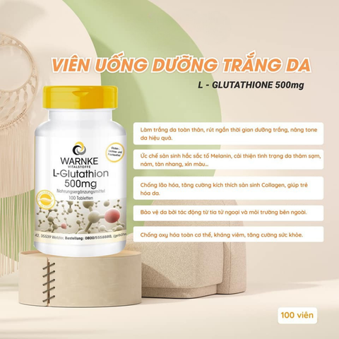 Viên Uống Trắng Da Warnke L-Glutathion 500mg 100 Viên