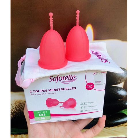 Cốc Nguyệt San Saforelle - Bộ 2 Cốc Silicone An Toàn, Dễ Dàng Sử Dụng - Giúp Giảm Cảm Giác Khó Chịu Khi Có Kinh Nguyệt