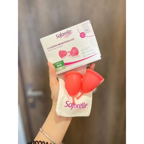 Cốc Nguyệt San Saforelle - Bộ 2 Cốc Silicone An Toàn, Dễ Dàng Sử Dụng - Giúp Giảm Cảm Giác Khó Chịu Khi Có Kinh Nguyệt