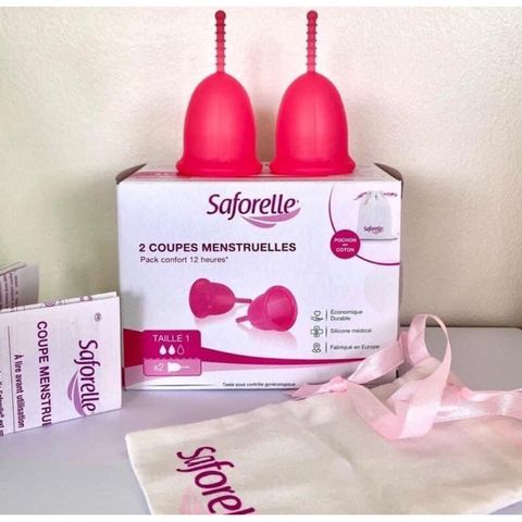 Cốc Nguyệt San Saforelle - Bộ 2 Cốc Silicone An Toàn, Dễ Dàng Sử Dụng - Giúp Giảm Cảm Giác Khó Chịu Khi Có Kinh Nguyệt