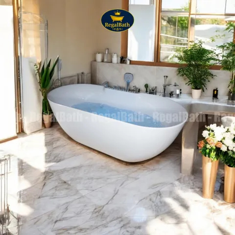 Bồn Tắm Oval Massage Cao Cấp Regalbath RB-15O-CM 1m5 - Thiết Kế Cạnh Mỏng, Sang Trọng, Dễ Lắp Đặt, Thư Giãn Tại Nhà