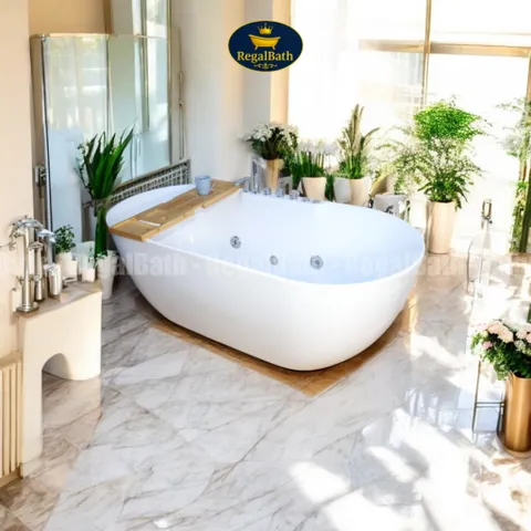 Bồn Tắm Oval Massage Cao Cấp Regalbath RB-15O-CM 1m5 - Thiết Kế Cạnh Mỏng, Sang Trọng, Dễ Lắp Đặt, Thư Giãn Tại Nhà