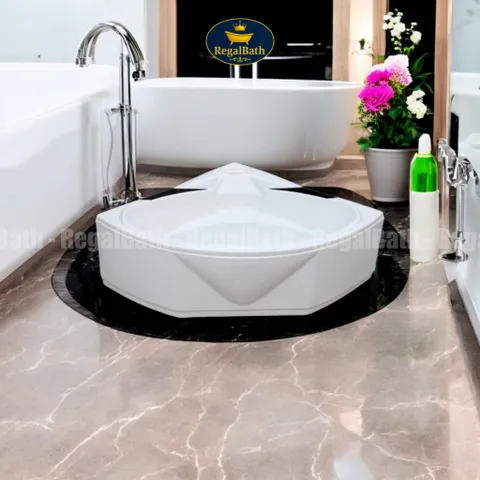 Bồn Tắm Góc 1M4 RegalBath RB-14GA - Thiết Kế Bo Tròn Tối Ưu Không Gian, Nhựa Acrylic Chống Ố, Lựa Chọn Nâng Cấp Massage, LED