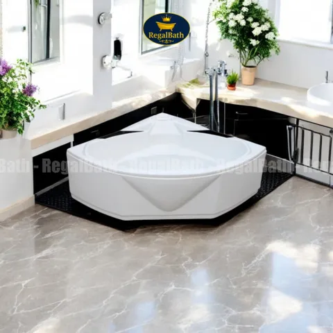 Bồn Tắm Góc 1M4 RegalBath RB-14GA - Thiết Kế Bo Tròn Tối Ưu Không Gian, Nhựa Acrylic Chống Ố, Lựa Chọn Nâng Cấp Massage, LED