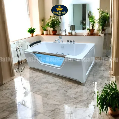Bồn Tắm Massage Dài Kính 1m7 RB-17MS RegalBath - Thiết Kế Sang Trọng, Thư Giãn Tối Ưu với Kính Cường Lực và Hệ Thống Massage Thủy Lực