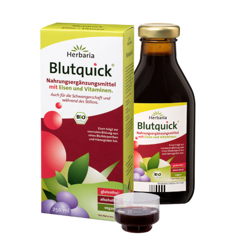 Sắt Nước Hữu Cơ Herbaria Blutquick 250ml - Giải Pháp Tăng Cường Sắt Cho Người Thiếu Máu, Dễ Uống Và Hấp Thụ Nhanh