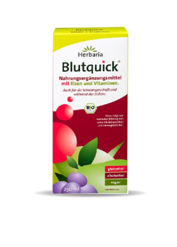 Sắt Nước Hữu Cơ Herbaria Blutquick 250ml - Giải Pháp Tăng Cường Sắt Cho Người Thiếu Máu, Dễ Uống Và Hấp Thụ Nhanh