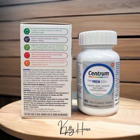 Viên Uống Bổ Sung Vitamin Centrum Men 50+ Dành Cho Nam Giới 90 Viên - Tăng Cường Sức Khỏe Tim Mạch, Miễn Dịch, Da và Xương Khớp.