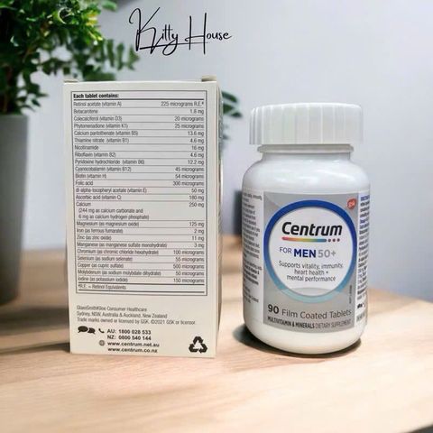 Viên Uống Bổ Sung Vitamin Centrum Men 50+ Dành Cho Nam Giới 90 Viên - Tăng Cường Sức Khỏe Tim Mạch, Miễn Dịch, Da và Xương Khớp.