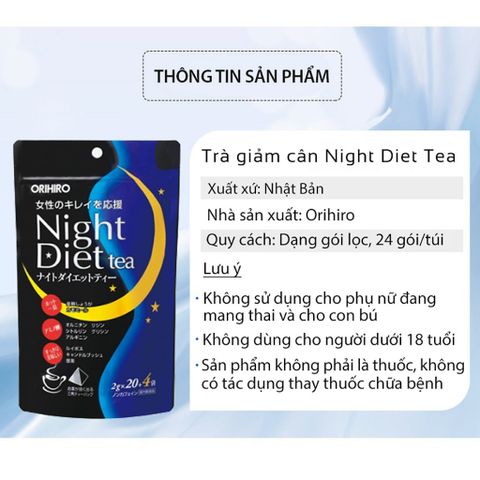 Trà Giảm Cân Ban Đêm Night Diet Tea Orihiro Nhật Bản - Hỗ Trợ Giấc Ngủ Ngon, Đốt Cháy Mỡ, Kiểm Soát Cân Nặng Từ Thiên Nhiên