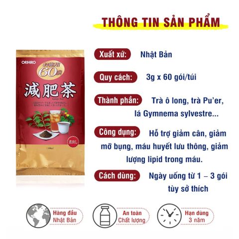 Trà Giảm Mỡ Bụng Orihiro Genpi Tea 60 Gói Nhật Bản - Hỗ Trợ Giảm Cân, Tăng Cường Tiêu Hóa, Chống Oxy Hóa Tự Nhiên