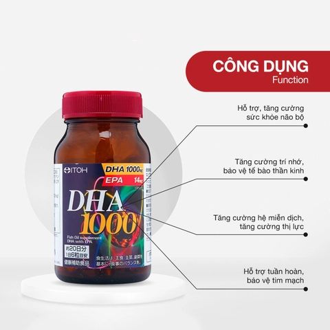 Viên uống bổ não DHA 1000mg ITOH Nhật Bản - 120 viên, Tăng cường trí nhớ, bảo vệ sức khỏe não bộ và tim mạch