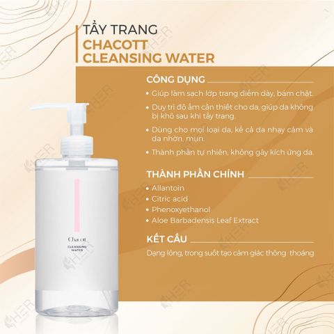 Nước Tẩy Trang Chacott Cleansing Water 500ml - Giải Pháp Tẩy Trang Hoàn Hảo, Dưỡng Ẩm, Dành Cho Da Nhạy Cảm, Trang Điểm Chai Lì