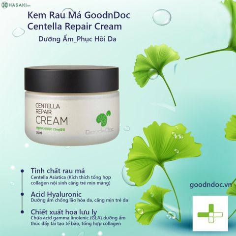 Kem Rau Má GoodnDoc Centella Repair Cream - Serum Dưỡng Ẩm Da Chống Lão Hóa với Vitamin C & B5 cho Da Nhạy Cảm và Hư Tổn