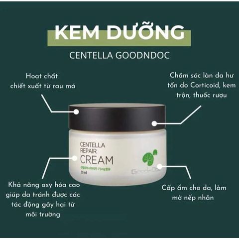 Kem Rau Má GoodnDoc Centella Repair Cream - Serum Dưỡng Ẩm Da Chống Lão Hóa với Vitamin C & B5 cho Da Nhạy Cảm và Hư Tổn
