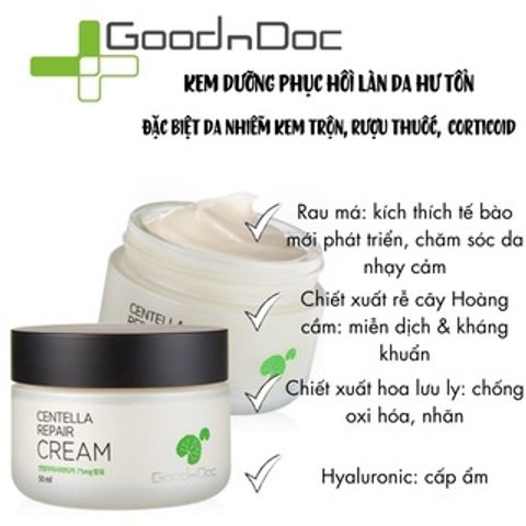 Kem Rau Má GoodnDoc Centella Repair Cream - Serum Dưỡng Ẩm Da Chống Lão Hóa với Vitamin C & B5 cho Da Nhạy Cảm và Hư Tổn