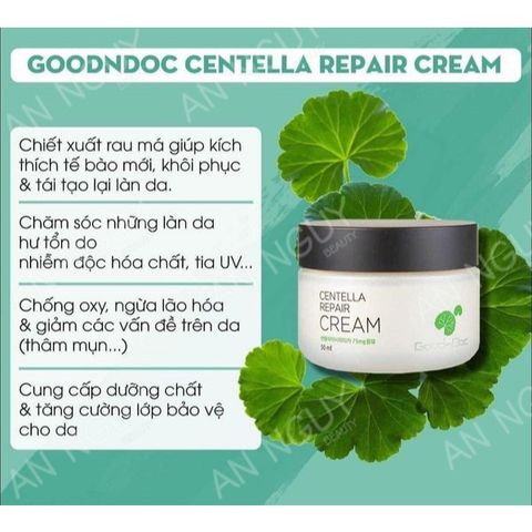 Kem Rau Má GoodnDoc Centella Repair Cream - Serum Dưỡng Ẩm Da Chống Lão Hóa với Vitamin C & B5 cho Da Nhạy Cảm và Hư Tổn