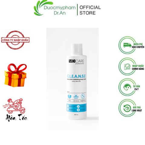 Sữa Tắm MD CARE C.L.E.A.N.S.E 200ml - Tẩy Tế Bào Chết & Giảm Mụn với AHAs & BHA, Dưỡng Da Sáng Mịn, Chăm Sóc Da Toàn Thân