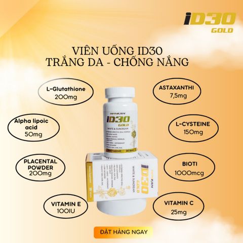 Viên Uống Trắng Da PETYFAN ID30 Gold White & Suncream - Giảm Nám, Chống Nắng, Chống Lão Hóa - Hộp 30 Viên Mỹ