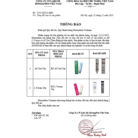 Kem tái tạo da Dermafirm L'Cream 20ml - Chăm sóc da phục hồi làm lành vết thương sau liệu trình công nghệ cao, chống lão hóa