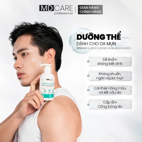 Sữa Dưỡng Thể MD CARE Chống Mụn - Dưỡng Ẩm Với 8% Azeclair & 5% Niacinamide 200ml, Giúp Làm Dịu Da Mụn, Trị Mụn Lưng Ngực