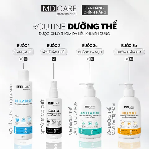 Sữa Dưỡng Thể MD CARE Chống Mụn - Dưỡng Ẩm Với 8% Azeclair & 5% Niacinamide 200ml, Giúp Làm Dịu Da Mụn, Trị Mụn Lưng Ngực