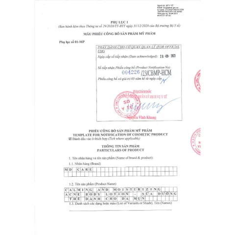 Sữa Dưỡng Thể MD CARE Chống Mụn - Dưỡng Ẩm Với 8% Azeclair & 5% Niacinamide 200ml, Giúp Làm Dịu Da Mụn, Trị Mụn Lưng Ngực