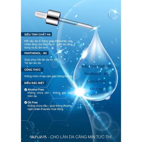 Tinh Chất Serum Dưỡng Cấp Ẩm SKINAVIS Hyaluronic Acid & Niacinamide + B5, Phục Hồi Da Khô, Làm Trắng Da Tự Nhiên 30ml