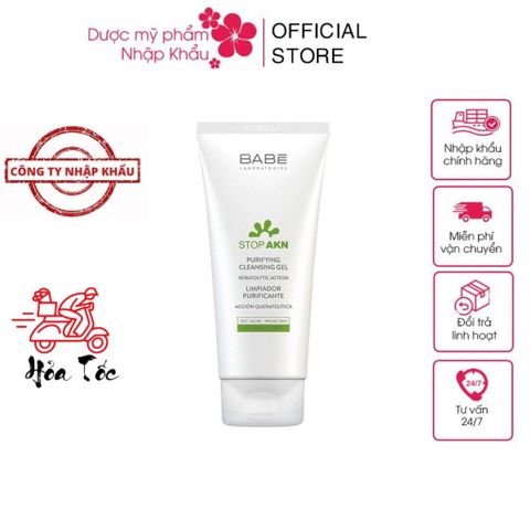 Sữa Rửa Mặt BaBe Stop AKN Purifying Cleansing Gel 200ml - Kiểm Soát Bã Nhờn, Làm Sạch Dịu Nhẹ, Phù Hợp Cho Da Nhờn và Dễ Bị Mụn