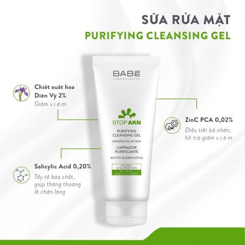 Sữa Rửa Mặt BaBe Stop AKN Purifying Cleansing Gel 200ml - Kiểm Soát Bã Nhờn, Làm Sạch Dịu Nhẹ, Phù Hợp Cho Da Nhờn và Dễ Bị Mụn