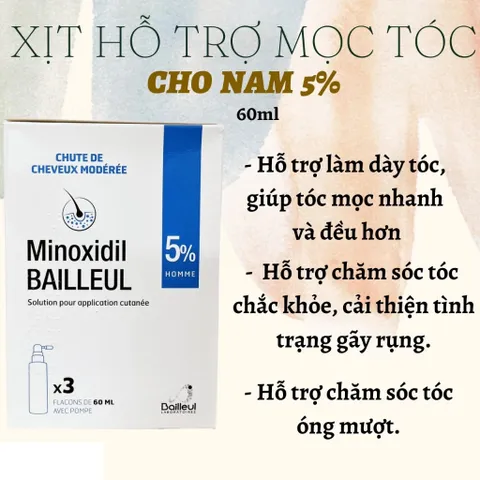 Xịt Mọc Tóc Minoxidil Bailleul 2% & 5% Pháp - Ngăn Rụng Tóc, Kích Thích Mọc Tóc Dành Cho Nam Nữ - 60ml