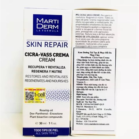 Kem Dưỡng MartiDerm B5 Skin Repair Cicra Vass Cream - Dưỡng Ẩm Tái Tạo Da Tổn Thương, Nhạy Cảm 30ml, Hàng Nhập Khẩu