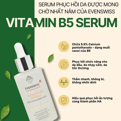 Serum Dưỡng Ẩm Evenswiss Vitamin B5 50ml - Phục Hồi Da Nhạy Cảm, Cung Cấp Độ Ẩm, Chống Nếp Nhăn, Hyaluronic Acid