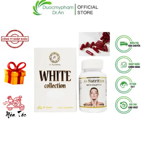 Viên Uống Trắng Da WHITE Collection A+ Nutrition - Giảm Sạm Nám, Chống Lão Hóa, Hộp 60 Viên, Từ Mỹ, Đem Lại Làn Da Rạng Rỡ
