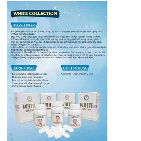 Viên Uống Trắng Da WHITE Collection A+ Nutrition - Giảm Sạm Nám, Chống Lão Hóa, Hộp 60 Viên, Từ Mỹ, Đem Lại Làn Da Rạng Rỡ