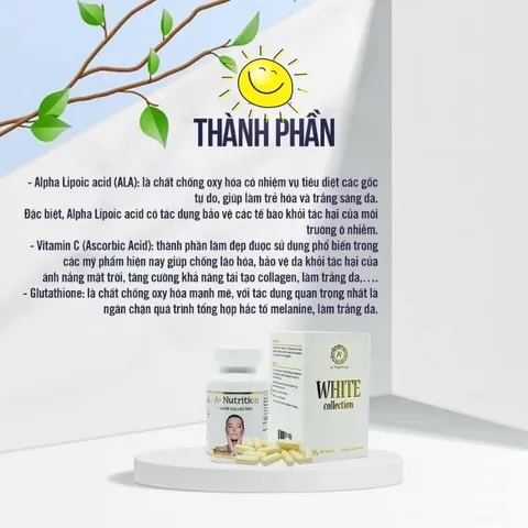 Viên Uống Trắng Da WHITE Collection A+ Nutrition - Giảm Sạm Nám, Chống Lão Hóa, Hộp 60 Viên, Từ Mỹ, Đem Lại Làn Da Rạng Rỡ