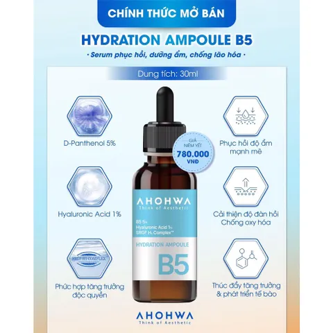 Tinh Chất Dưỡng Ẩm Ahohwa Hydration Ampoule B5 30ml - Phục Hồi, Chống Lão Hóa, Làm Dịu Da, Hàn Quốc, Chính Hãng 100%