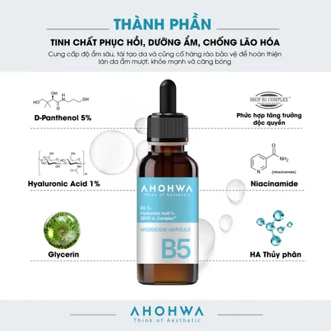 Tinh Chất Dưỡng Ẩm Ahohwa Hydration Ampoule B5 30ml - Phục Hồi, Chống Lão Hóa, Làm Dịu Da, Hàn Quốc, Chính Hãng 100%