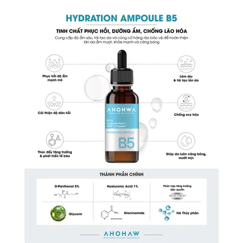 Tinh Chất Dưỡng Ẩm Ahohwa Hydration Ampoule B5 30ml - Phục Hồi, Chống Lão Hóa, Làm Dịu Da, Hàn Quốc, Chính Hãng 100%