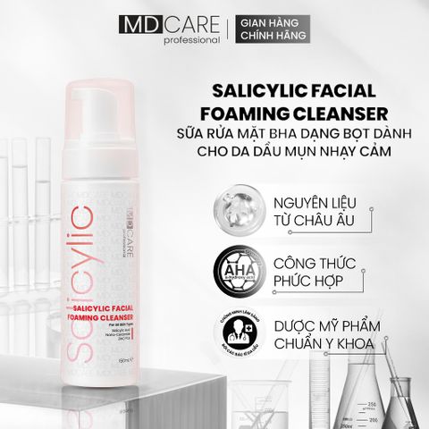 Sữa Rửa Mặt Bọt MD CARE BHA Cho Da Dầu Mụn Nhạy Cảm 200ml - Giải Pháp Làm Sạch Sâu, Kiểm Soát Dầu và Ngăn Ngừa Mụn