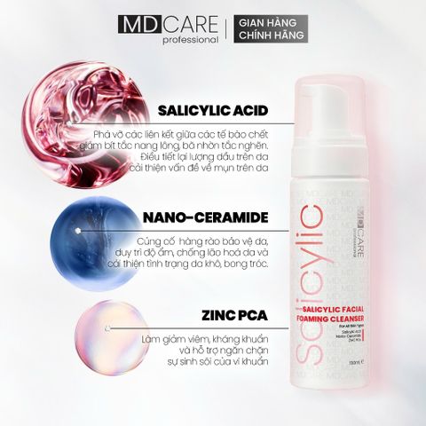 Sữa Rửa Mặt Bọt MD CARE BHA Cho Da Dầu Mụn Nhạy Cảm 200ml - Giải Pháp Làm Sạch Sâu, Kiểm Soát Dầu và Ngăn Ngừa Mụn