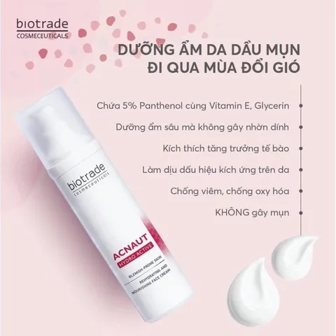 Kem Dưỡng Ẩm Biotrade Acnaut Hydro Active Cream 60ml - Phục Hồi Da Sau Mụn, Chống Viêm, Duy Trì Độ Ẩm, Cho Da Hỗn Hợp và Dầu