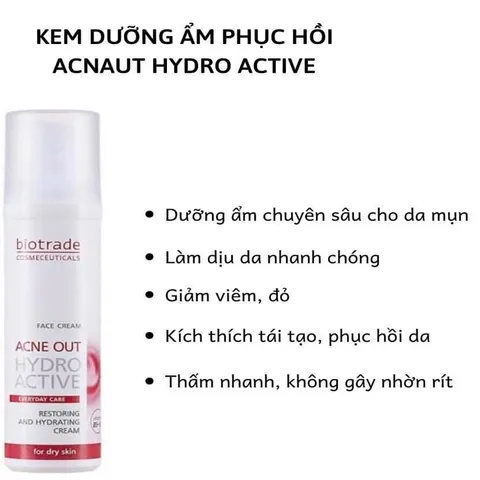 Kem Dưỡng Ẩm Biotrade Acnaut Hydro Active Cream 60ml - Phục Hồi Da Sau Mụn, Chống Viêm, Duy Trì Độ Ẩm, Cho Da Hỗn Hợp và Dầu