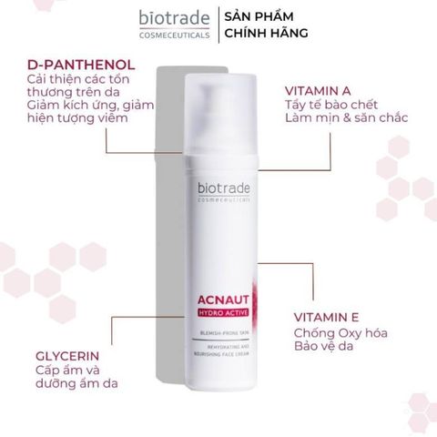 Kem Dưỡng Ẩm Biotrade Acnaut Hydro Active Cream 60ml - Phục Hồi Da Sau Mụn, Chống Viêm, Duy Trì Độ Ẩm, Cho Da Hỗn Hợp và Dầu