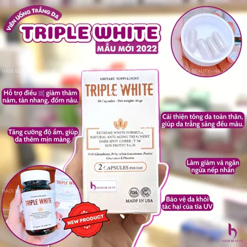 Viên Uống Triple White Trắng Da - Giải Pháp Chống Nắng, Giảm Sạm Nám & Lão Hóa Da Hộp 50 Viên Nhập Khẩu USA