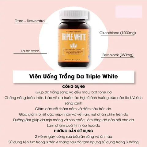 Viên Uống Triple White Trắng Da - Giải Pháp Chống Nắng, Giảm Sạm Nám & Lão Hóa Da Hộp 50 Viên Nhập Khẩu USA